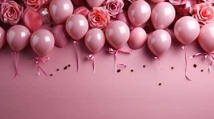 pink balloons on a pink background for banner or poster design