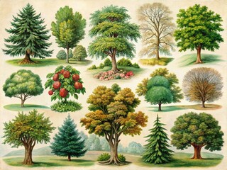 Fototapeta premium vintage clip art trees