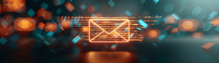 A glowing envelope is displayed in a blurry, colorful background by AI generated image