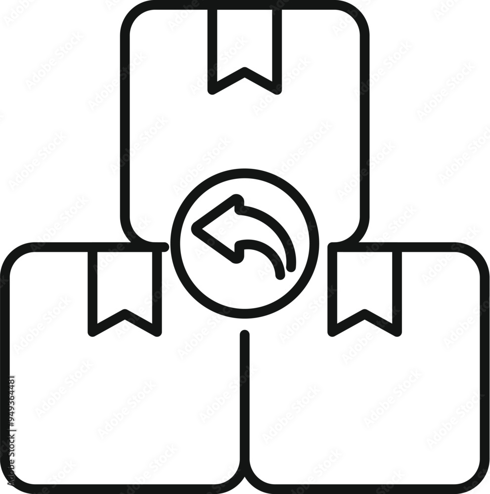 Poster simple vector icon of three parcels, with a return arrow, representing the concept of returning an o