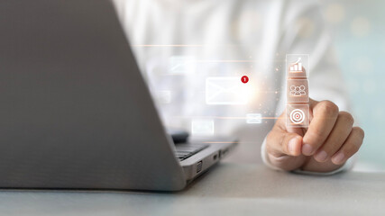 Email marketing concept, businessman use email to promote products or services.