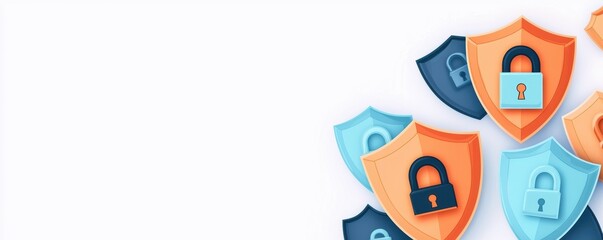 Website security, shield and padlock icons, flat design illustration