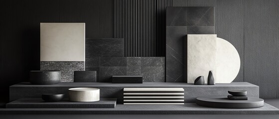 Minimalist still life with geometric shapes and monochrome colors.