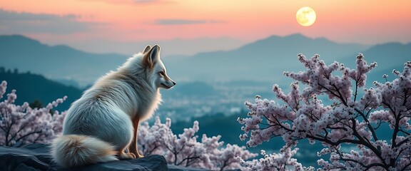 wolf howling at sunset