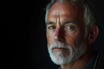 Obraz premium Portrait of mature man against black background- close up with generative ai