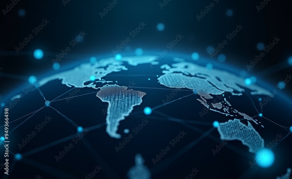 Poster a blue globe with a network of lines connecting it