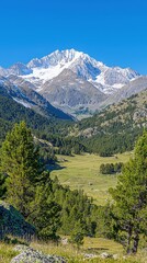 Fototapeta premium Majestic Mountain Peak with Lush Alpine Valley