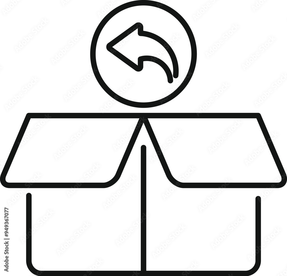 Poster simple vector icon of an opened cardboard box with a return arrow, perfect for illustrating return s