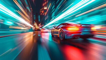 A car is speeding down a road with a blurred background by AI generated image