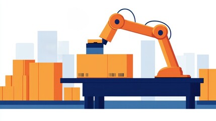 Efficient Quality Control Station on Production Line with Symbols of Accuracy and Productivity, Copy Space Available