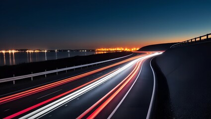 Obraz premium Neon Trails: Capturing the Pulse of the Night Highway