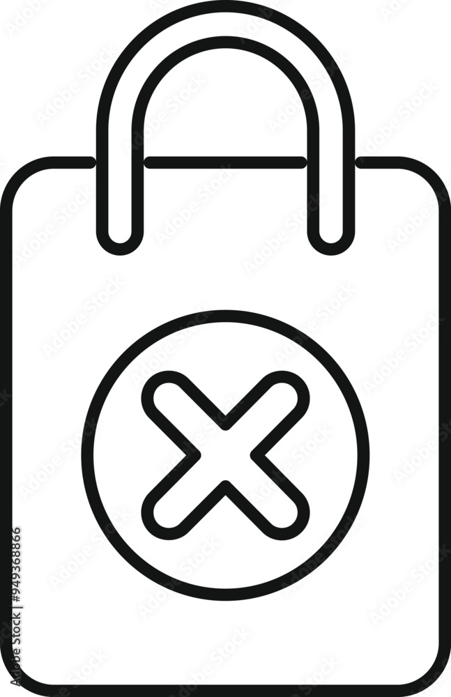 Poster simple vector showing a shopping bag with a cross mark, representing the concept of removing an item