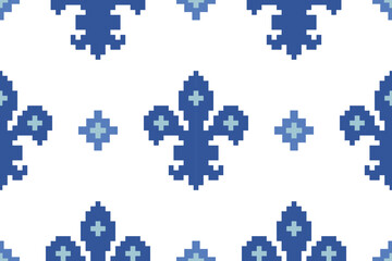Beautiful Fleur de lis ethnic seamless pattern.Classic royal embroidery vintage style.Traditional and little more modern. Flower with French origins.Vector illustration background design for decorate © Cozy Wind Design