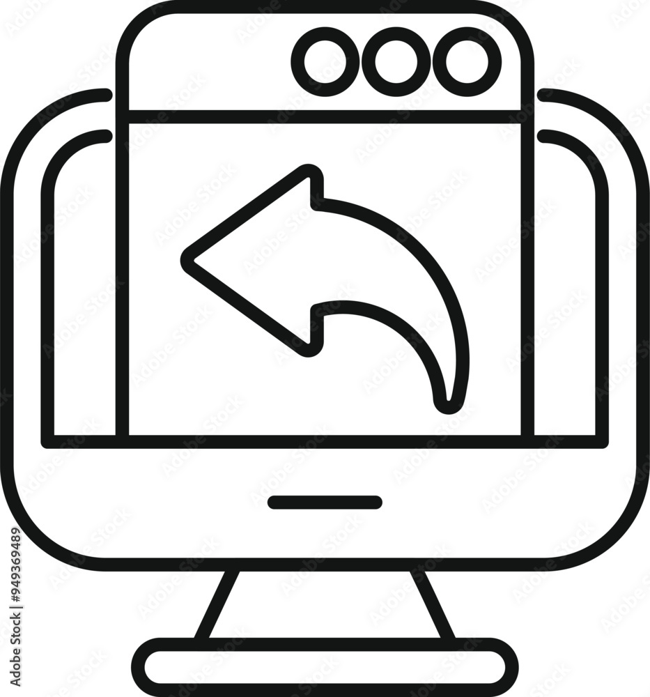 Fototapete This minimalist vector illustration features a computer monitor displaying a webpage with a left arrow, symbolizing the back button used for easy navigation