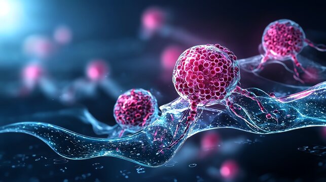 Microscopic view of cancer cells dividing and spreading.