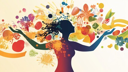 Creative depiction of holistic health with elements like diet exercise and mental wellness all connected