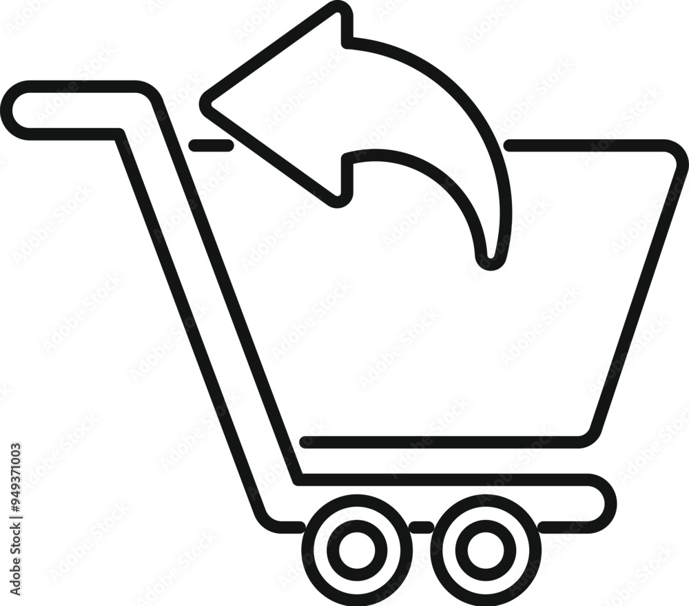 Poster simple vector of a shopping cart with an arrow turning left, ideal for representing the concept of r