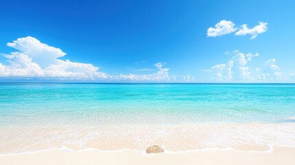 Fototapeta premium Tropical Beach Landscape with White Sand Blue Sky and Ocean Waves
