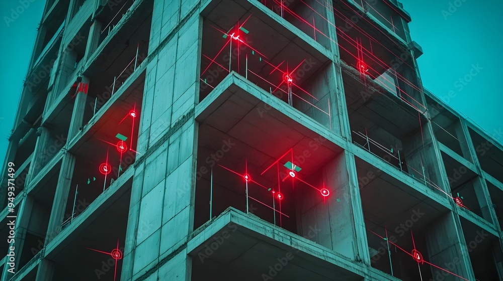 Poster iot sensors tracking the alignment of beams and columns in a high rise building