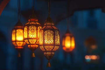 Ramadhan decorative with arabic lantern background. seamless looping time-lapse virtual 4K video animation background with generative ai