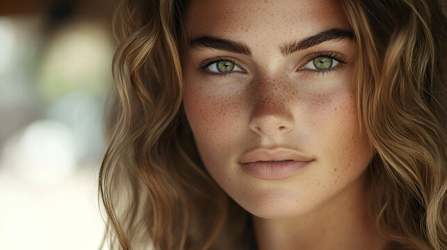 rostro de una mujer con belleza y elegancia con una mirada de sensualidad y felicidad mujer rubia con ojos de colore verde