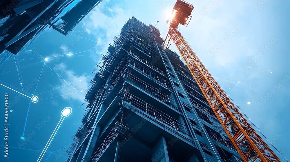 Poster advanced iot systems monitoring and maintaining safety protocols on a high rise skyscraper construct