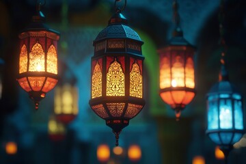 Ramadhan decorative with arabic lantern background. seamless looping time-lapse virtual 4K video animation background with generative ai