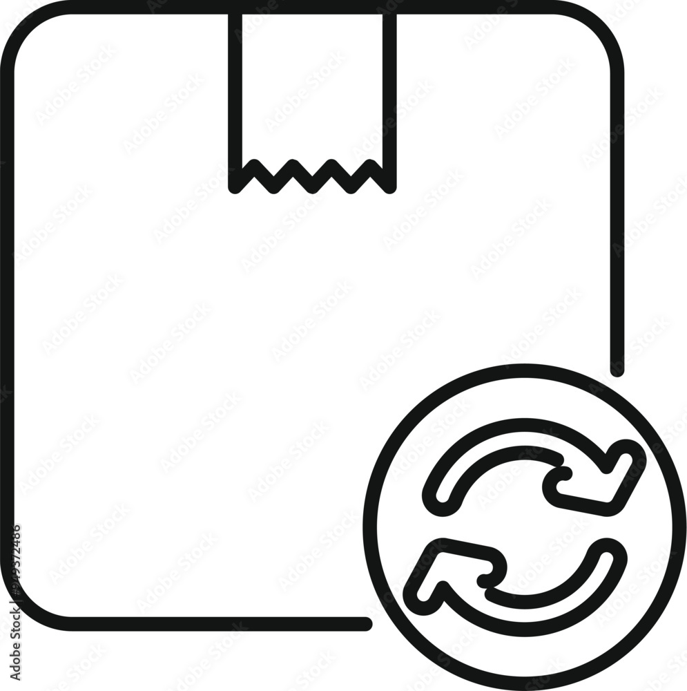 Poster simple vector showing a returned parcel with two rotating arrows symbolizing a refund or product exc
