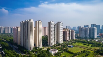 Fototapeta premium Dynamic City Angle View Capturing the Urban Landscape from a Unique Perspective. The Image Showcases Skyscrapers, Streets, and Buildings, 
