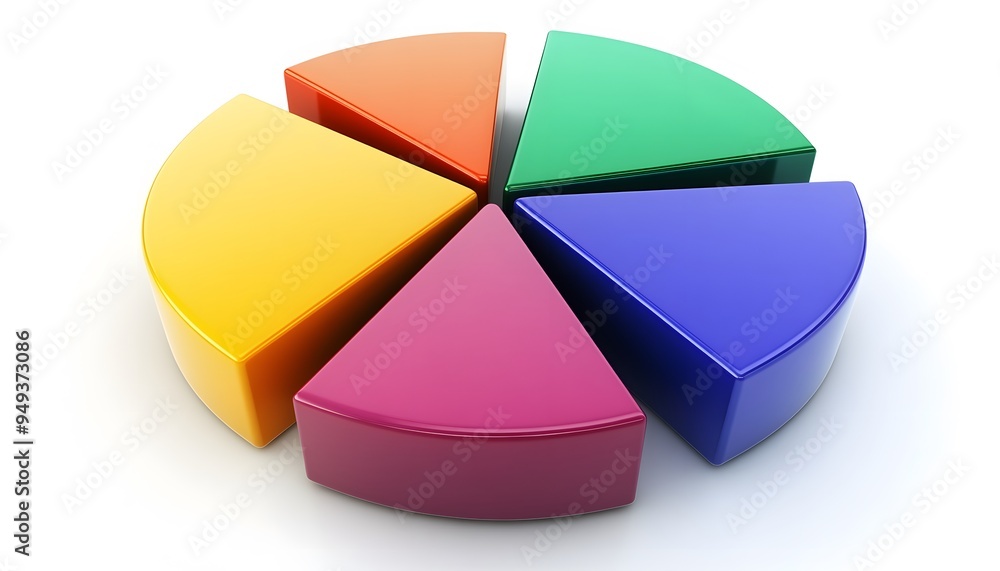 Poster Six-Segment 3D Pie Chart with Color Segments