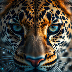 Close-up of a leopard's skin and eyes.