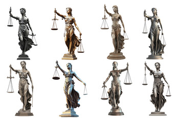 Set of Justice Lady Statues Holding Scales in Various Poses and Finishes