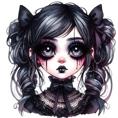 Obraz premium watercolor of cute gothic girl isolated on white