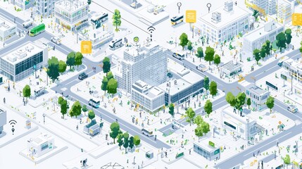 Isometric Cityscape with Buildings Streets and People