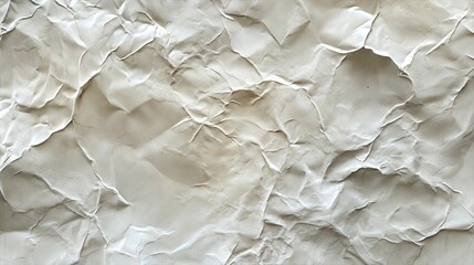 Obraz premium Crumpled white paper texture with detailed folds and shadows, perfect for backgrounds and designs