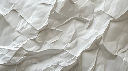 Obraz premium Crumpled white paper texture with detailed folds and shadows, perfect for backgrounds and designs