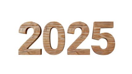 2025 Happy New Year 3d wooden number isolated on white background