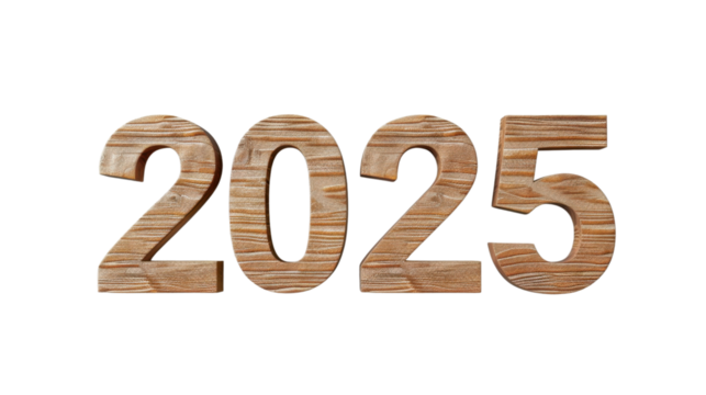 2025 Happy New Year 3d wooden number isolated on white background