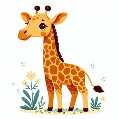 Obraz premium Giraffe Character Vector Illustration Isolated On White Colourful Minimal Graphic Flat Cartoon Mascot Illustration Style