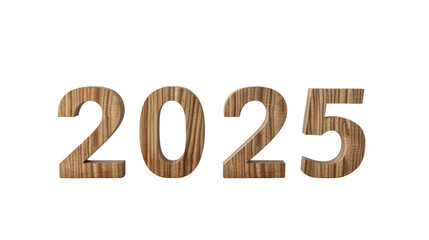 2025 Happy New Year 3d wooden number isolated on white background