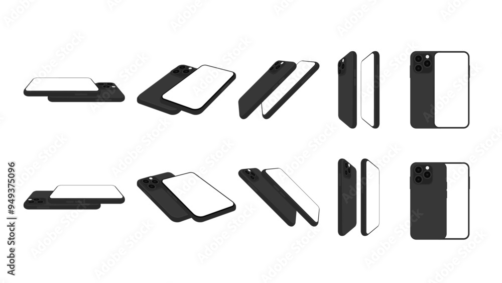Poster collection of modern smartphones with blank screens. vector illustrations for mockups and design pro