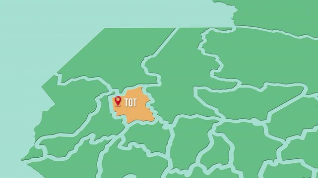 Mapa de Guatemala con divisi&oacute;n pol&iacute;tica resaltando el estado Totonicap&aacute;n.