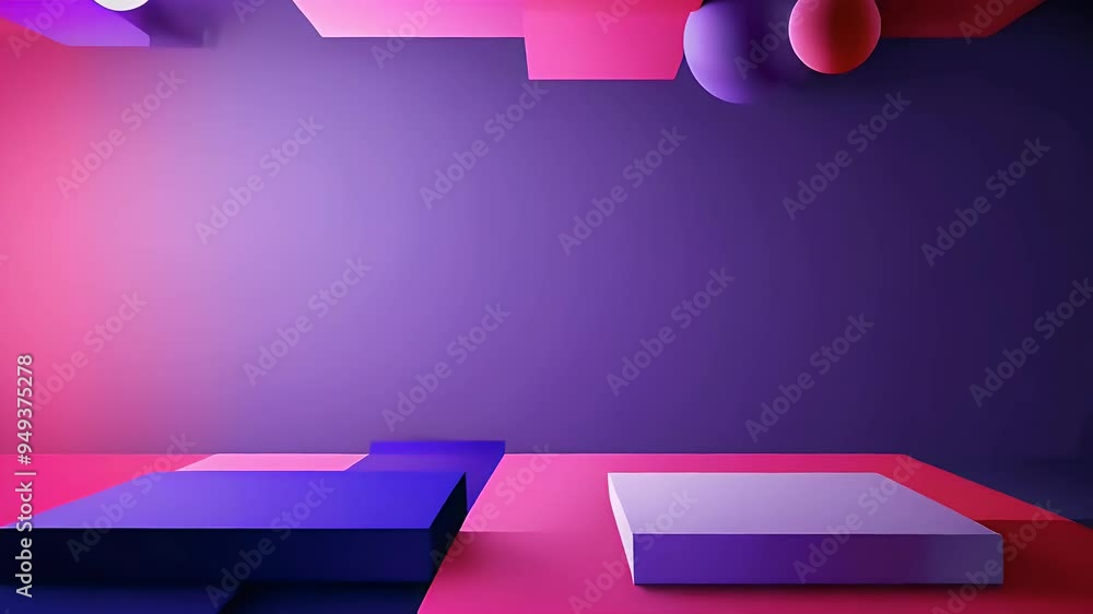Poster a colorful abstract composition with geometric shapes and hanging elements.