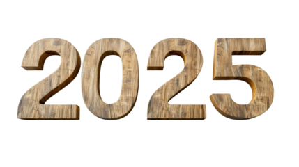 2025 Happy New Year 3d wooden number isolated on white background