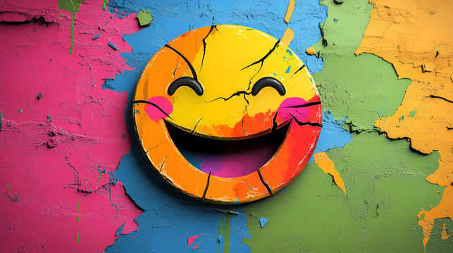 una cara feliz sobre un fondo de pintura de colores llamativos la cara esta rota y pegada de nuevo con esperanza y confianza salud emocional