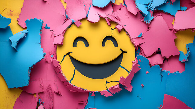 cara feliz amarilla rota y unida de nuevo representando la salud y bienestar mental union y confianza felicidad sonriendo