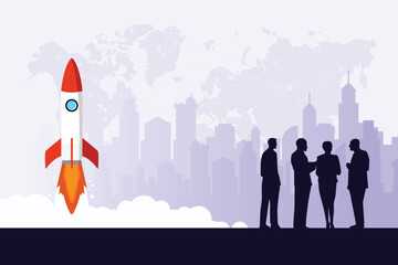 Innovative business development silhouette background. Startup project management vector illustration poster design template