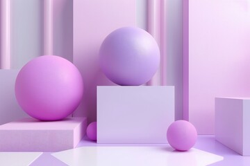 Geometric shapes in orchid, plum, and lilac colors, with a white background, 3D render,  created by ai