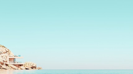Obraz premium Modern Cliffside Villa with Ocean View and Blue Sky