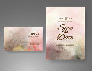 Wedding invitation with Abstract splashed watercolor background